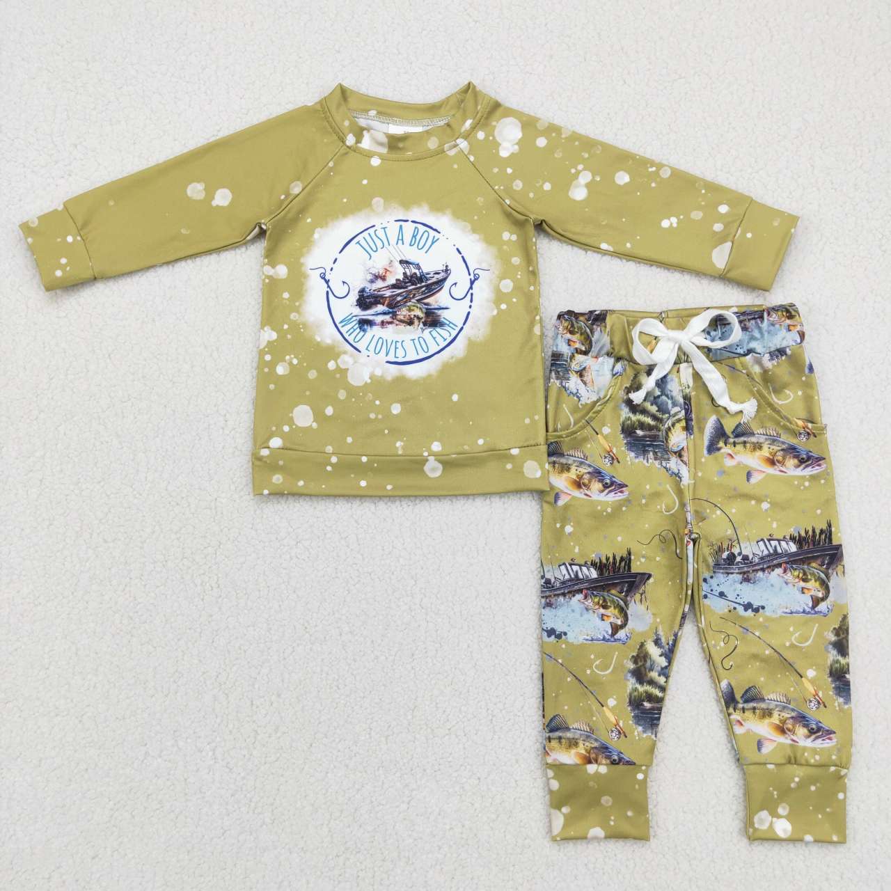 promotion BLP0338 Green Fish Camo Boys Long Sleeve Pants Outfits