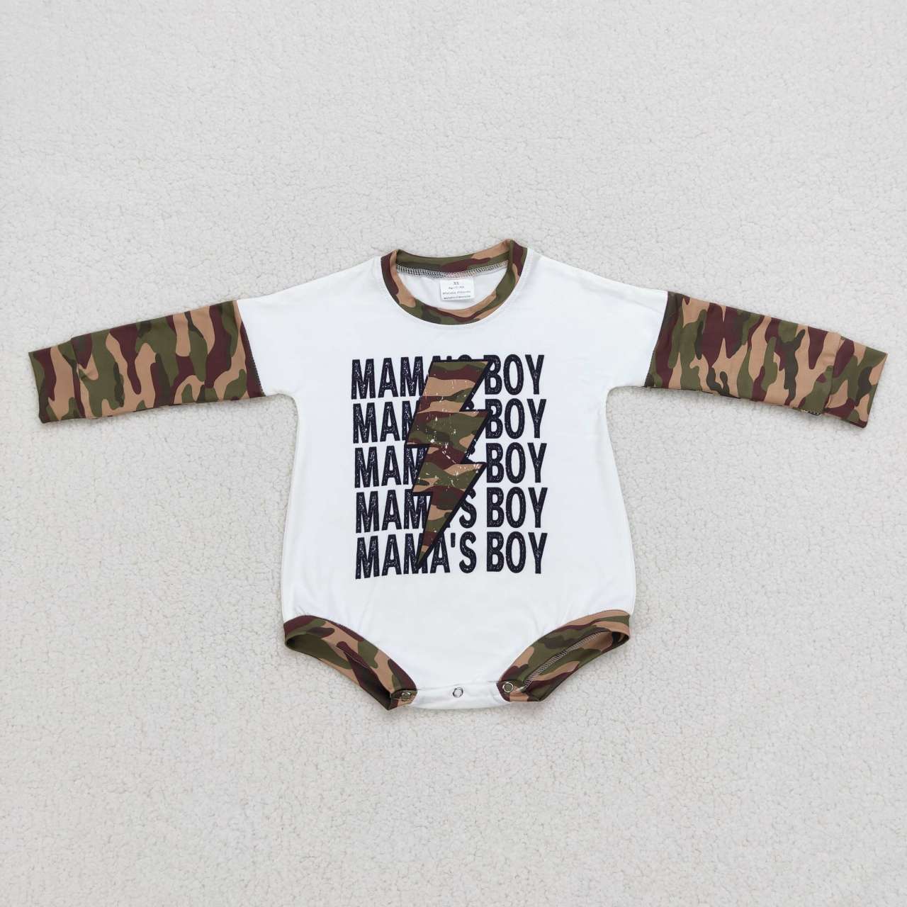 LR0676 Leopard Camo Mama's Boy Girls Long Sleeve Romper