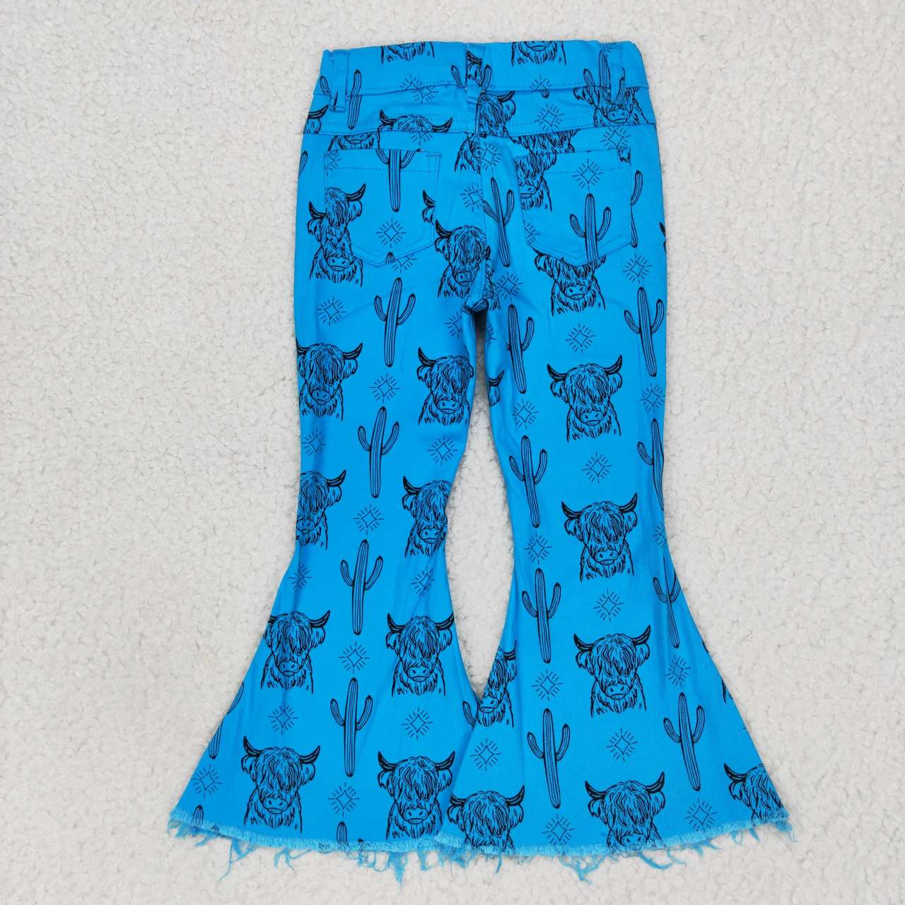 P0281 Blue Highland Cow Western Solid Color Hot Sale Baby Girls Denim Jeans