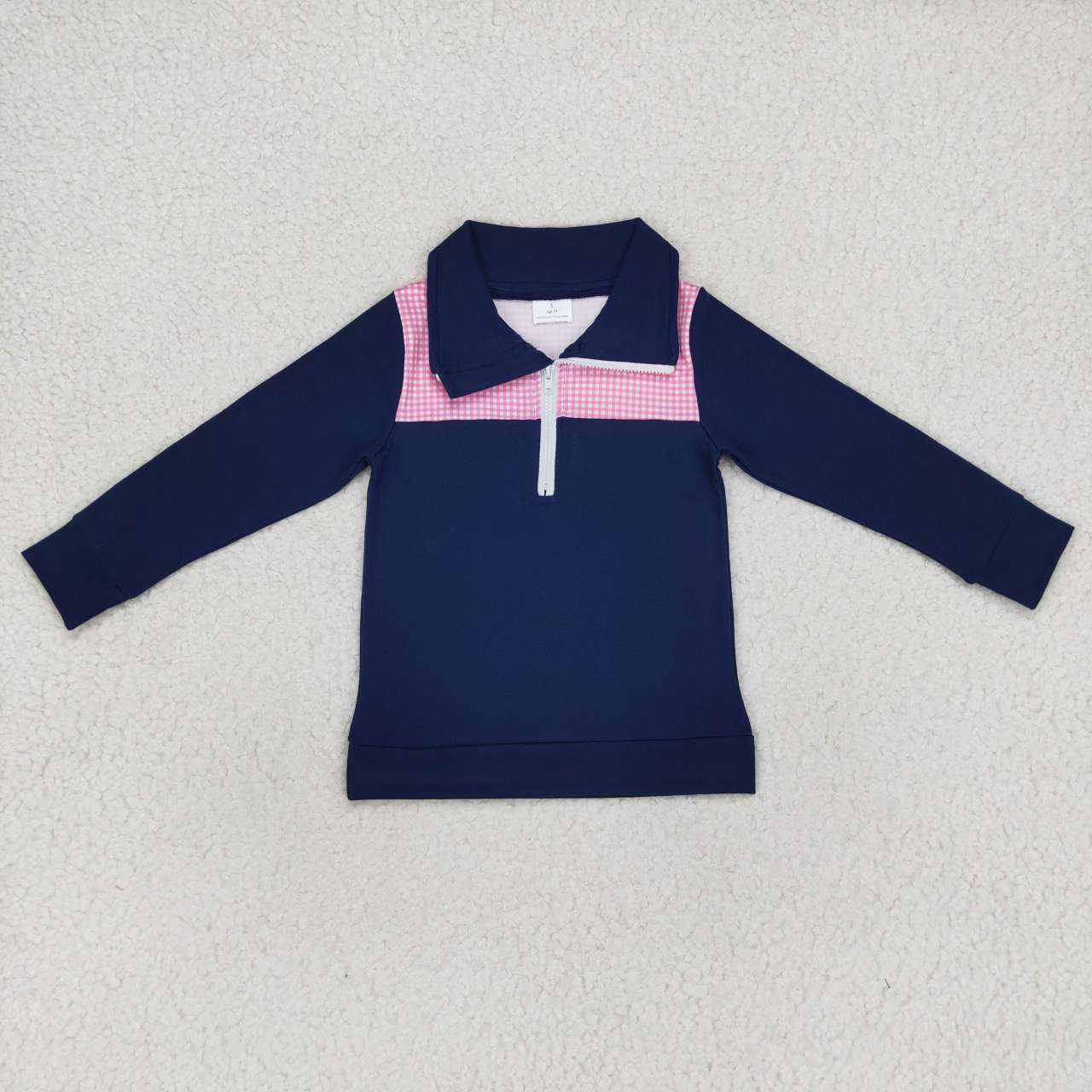 BT0290 Blue Pink Boys Long Sleeve Top Collar Polo Pullover T-Shirts