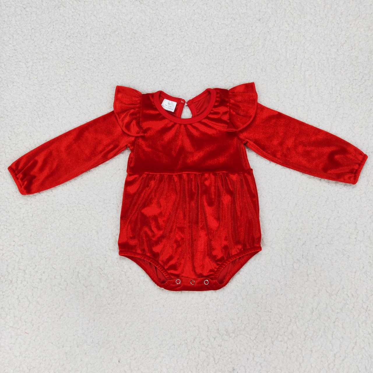 LR0713 Red Ruffles Velvet Dance Girls Long Sleeve Romper
