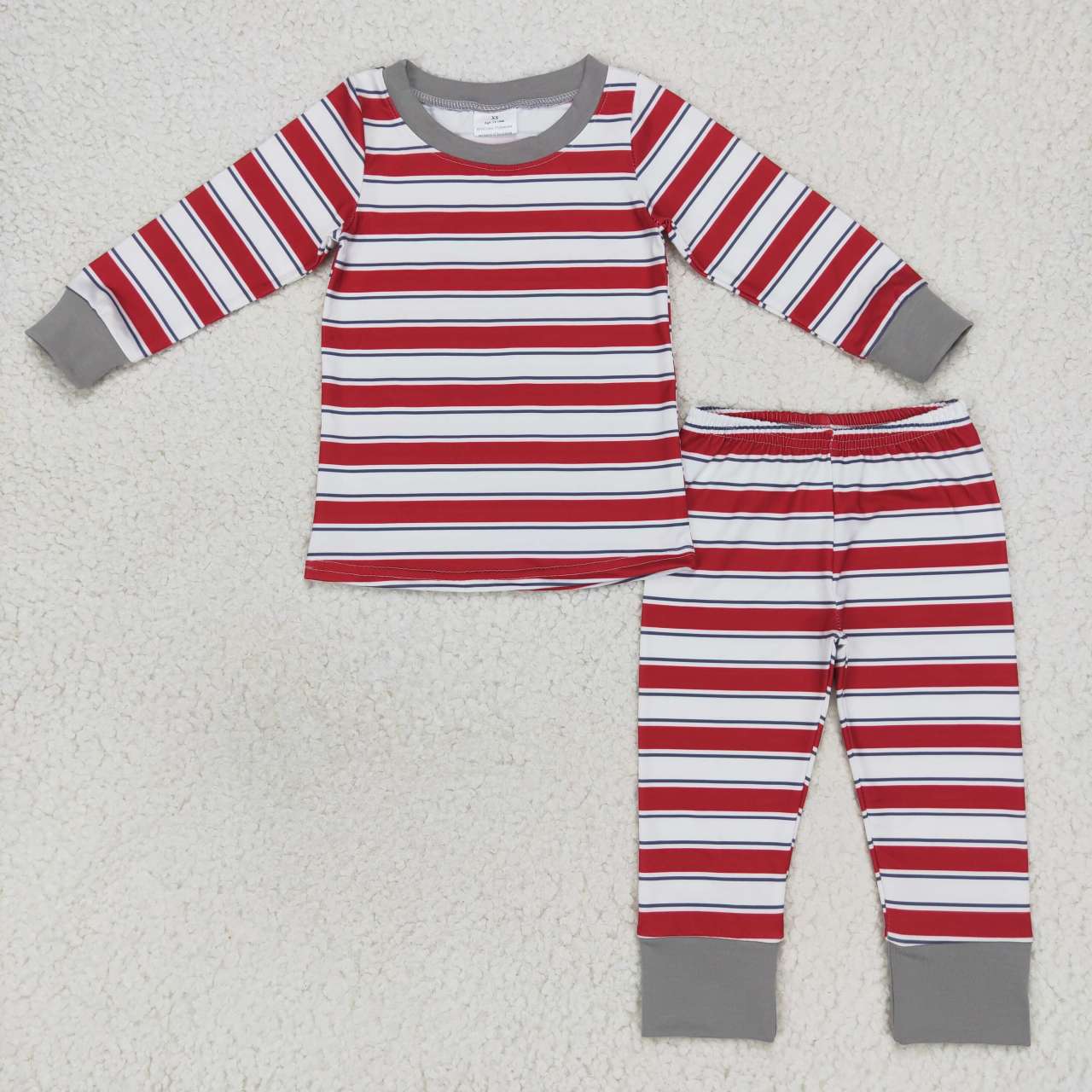 GLP0874 Red Grey Stripes Girls Long Sleeve Pants Outfits Pajamas