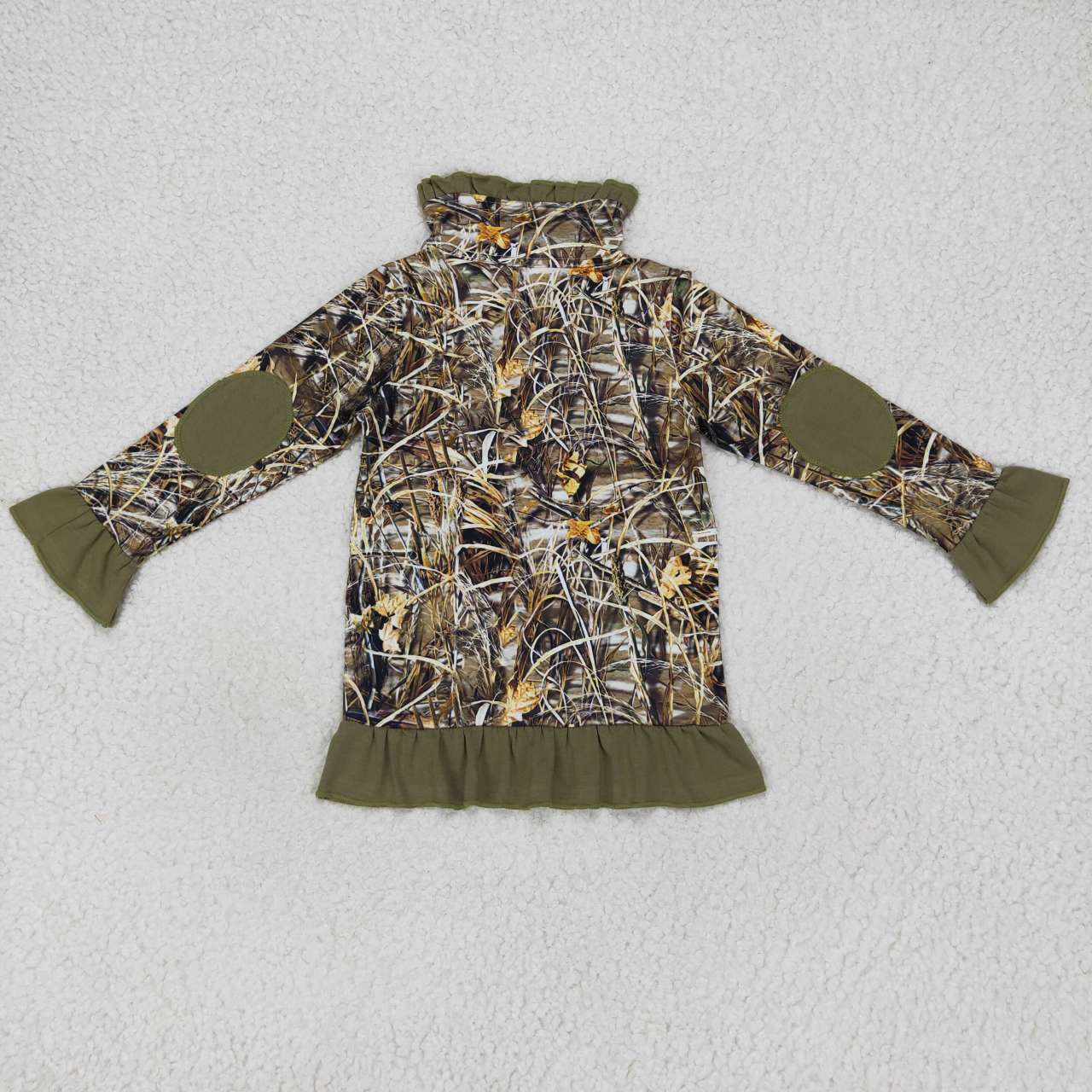 GT0312 Brown Camo Duck Girls Long Sleeve Top Collar Polo Pullover T-Shirts
