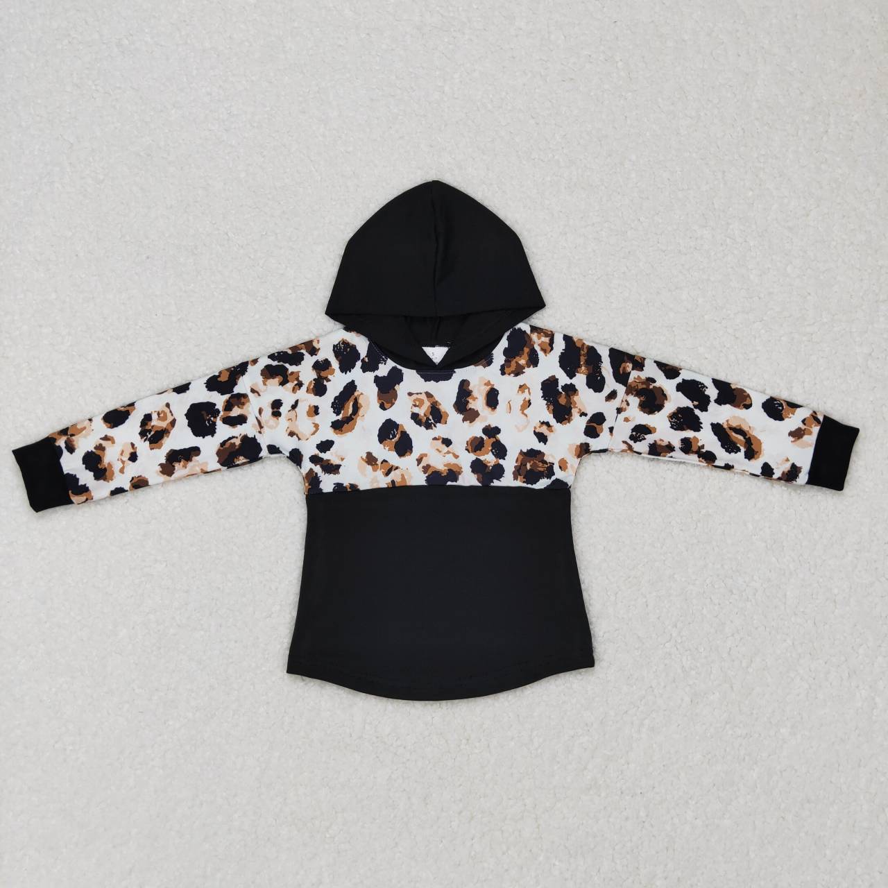 BT0368 Black Leopard Girls Long Sleeve Hoodies Top