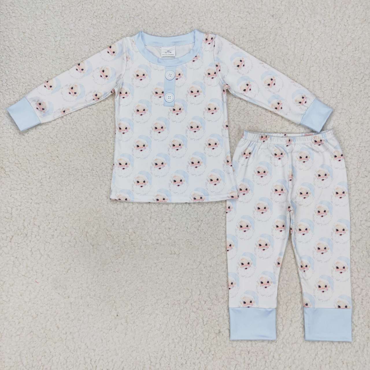 BLP0292 Christmas Blue Santa Boys Long Sleeve Pants Outfits Pajamas