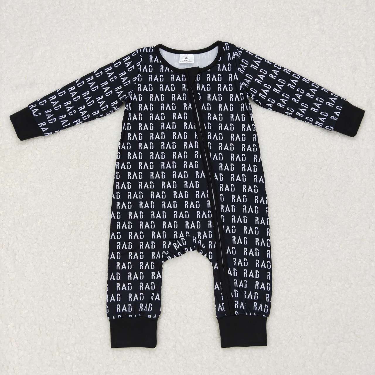 LR0653 Black Plaid Rad Zipper Girls Long Sleeve Romper
