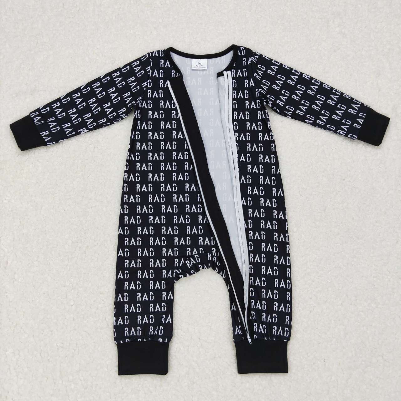 LR0653 Black Plaid Rad Zipper Girls Long Sleeve Romper
