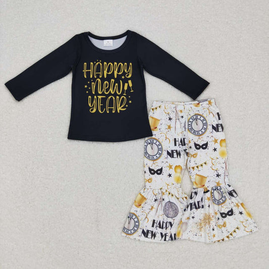 GLP0817 Happy New Year Black Girls Long Sleeve Pants Outfits