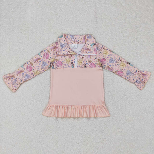 GT0297 Pink Princess Winter Girls Long Sleeve Top Collar T-Shirts