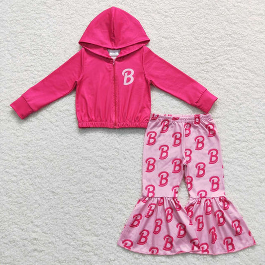 P0306 GT0330 B Pink Cartoon 2pcs Girls Long Sleeve Hoodies Outfits