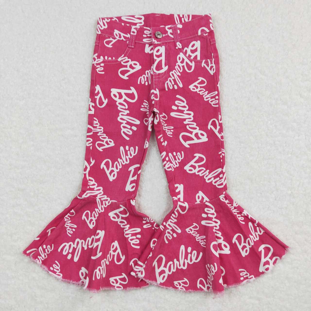 P0295 Pink B Cartoon Girls Bell Pants Denim Jeans
