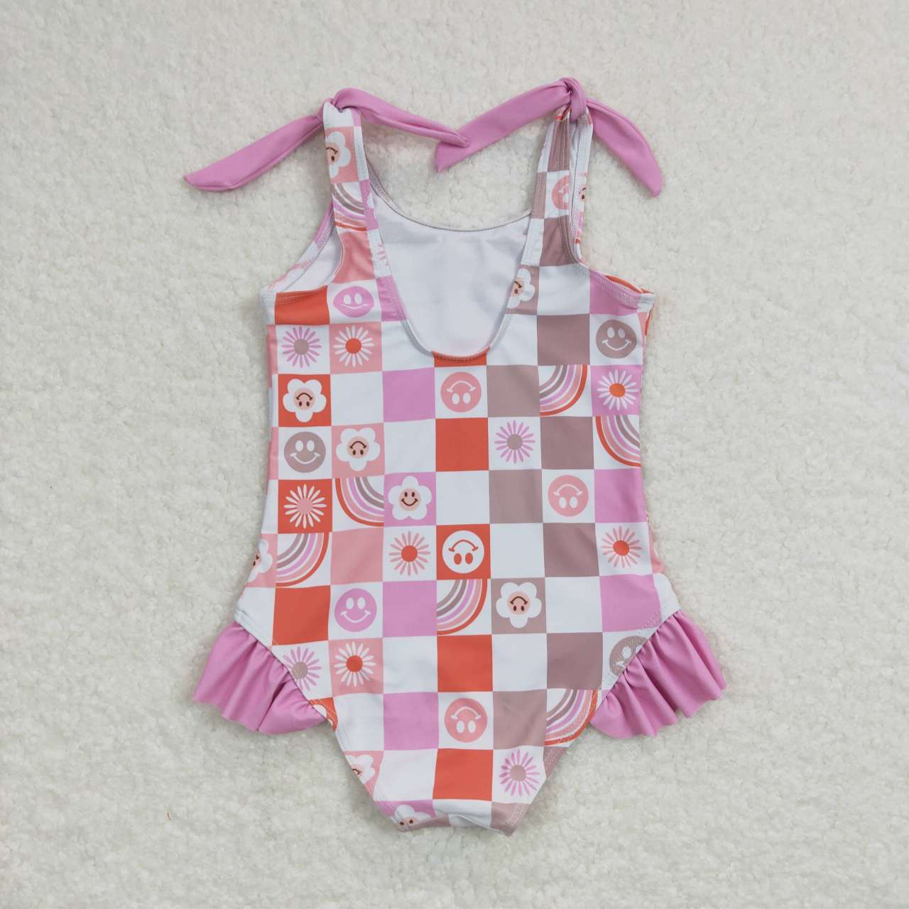 S0150 Pink Plaid Girls Swimming Bathing Suits Swimsuits