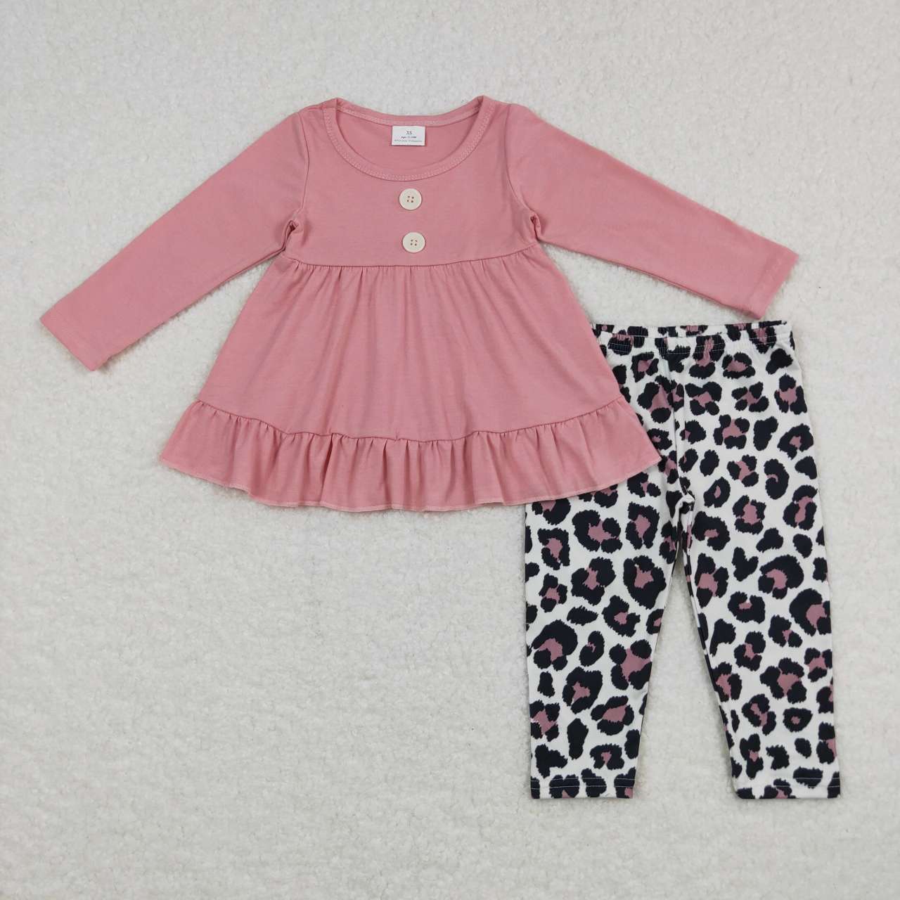GLP0853 Pink Leopard Tunic Girls Long Sleeve Pants Outfits