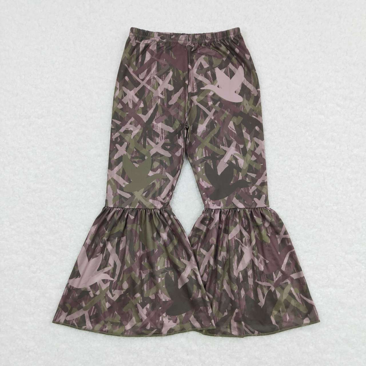 P0311 Green Camo Girls Legging Long Pants Bell Bottom