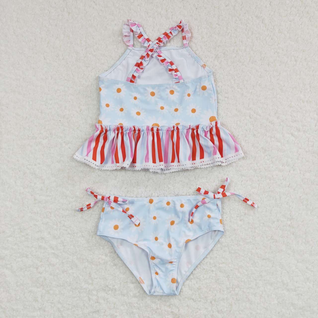 S0157 Pink Yellow Floral Girls Swimming Bathing Suits Swimsuits