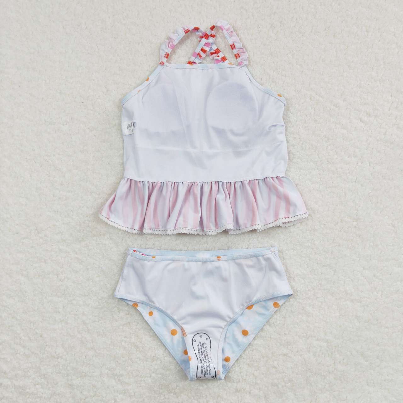 S0157 Pink Yellow Floral Girls Swimming Bathing Suits Swimsuits