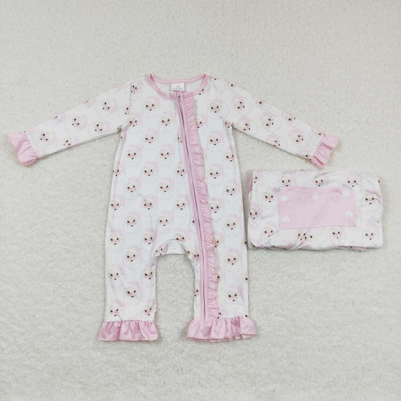 LR0584 Christmas Pink Santa Zipper Girls Long Sleeve Romper RTS Free Shipping Over 2KG