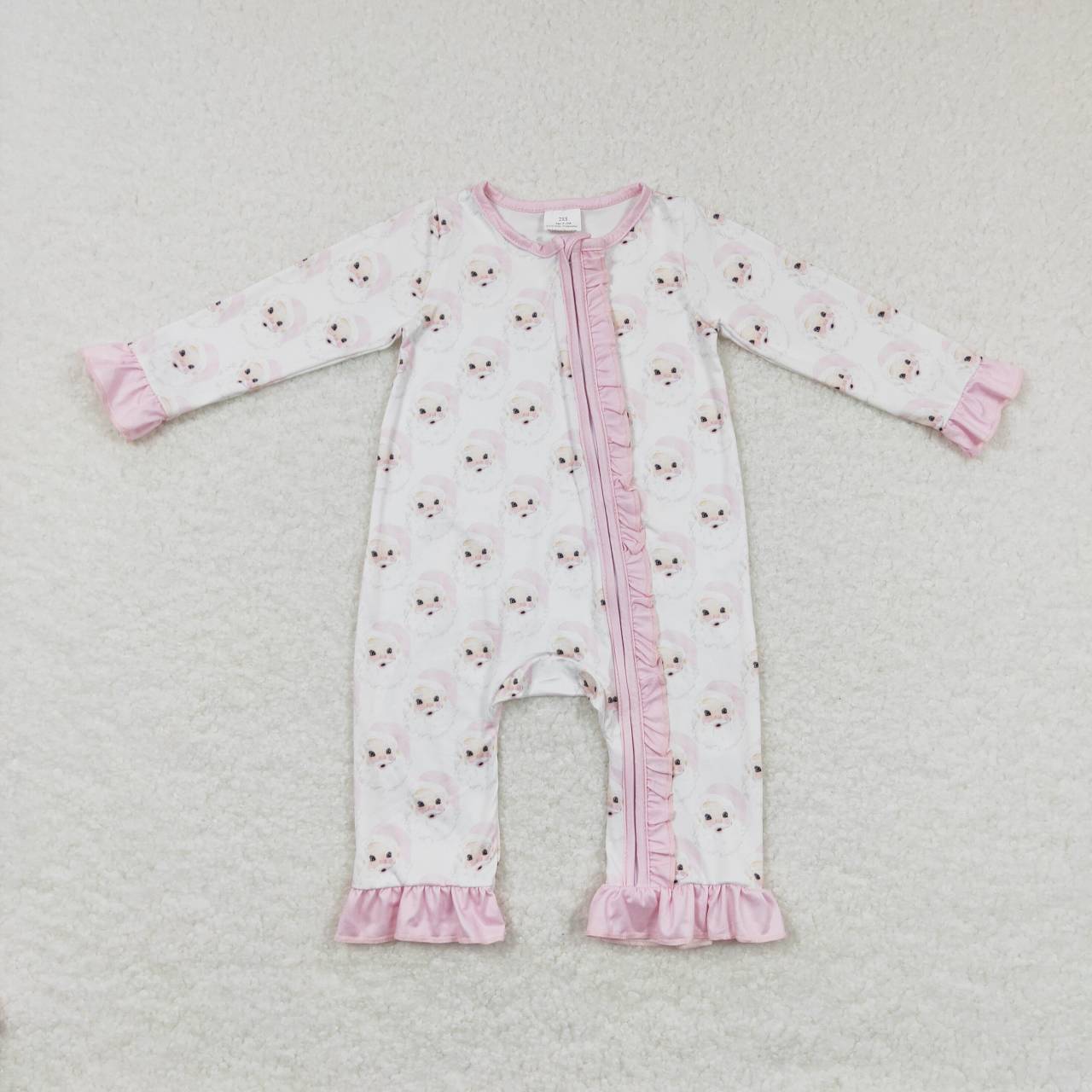 LR0584 Christmas Pink Santa Zipper Girls Long Sleeve Romper RTS Free Shipping Over 2KG