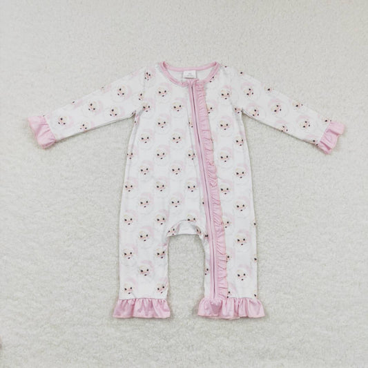LR0584  Christmas Pink Santa  Zipper Girls Long Sleeve Romper RTS Free Shipping Over $100