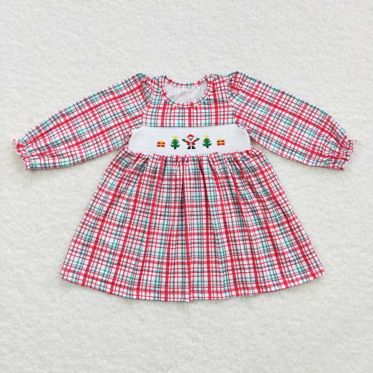 GLD0331 Christmas Red Embroidery Girls Long Sleeve Dresses