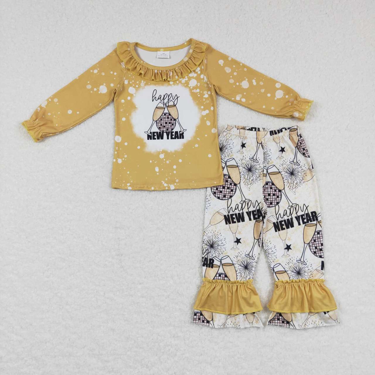 GLP0516 Happy New Year Yellow Bleach Girls Long Sleeve Pants Outfits