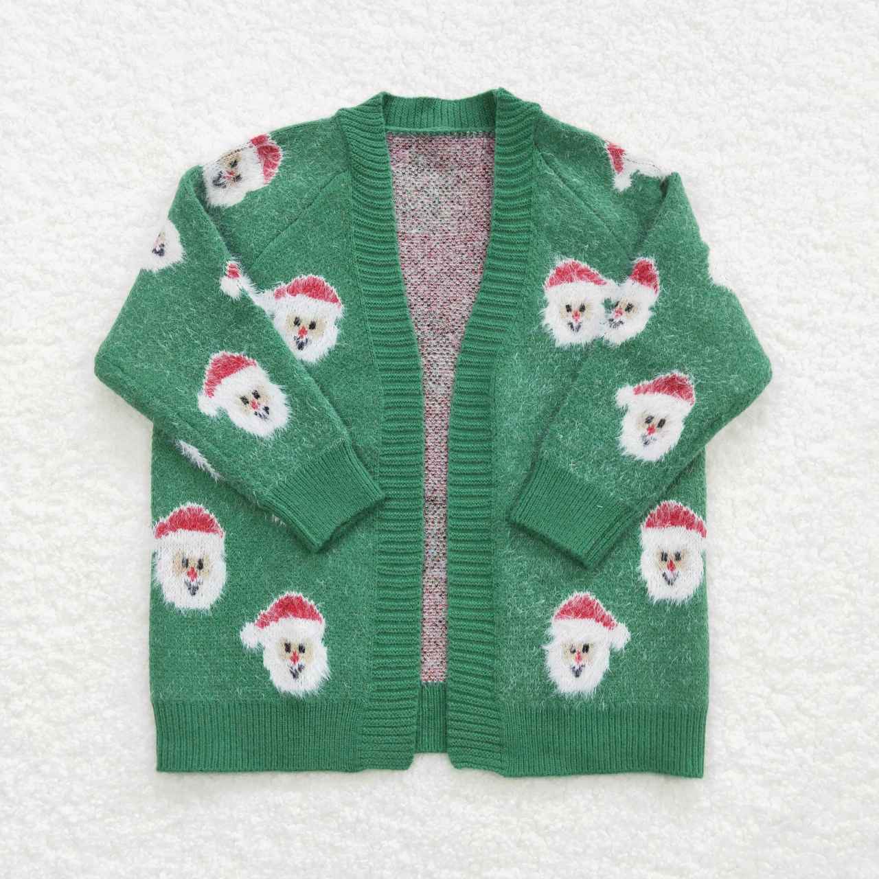 GT0357 Christmas Green Tree Print Girls Long Sleeve Cardigan Sweater