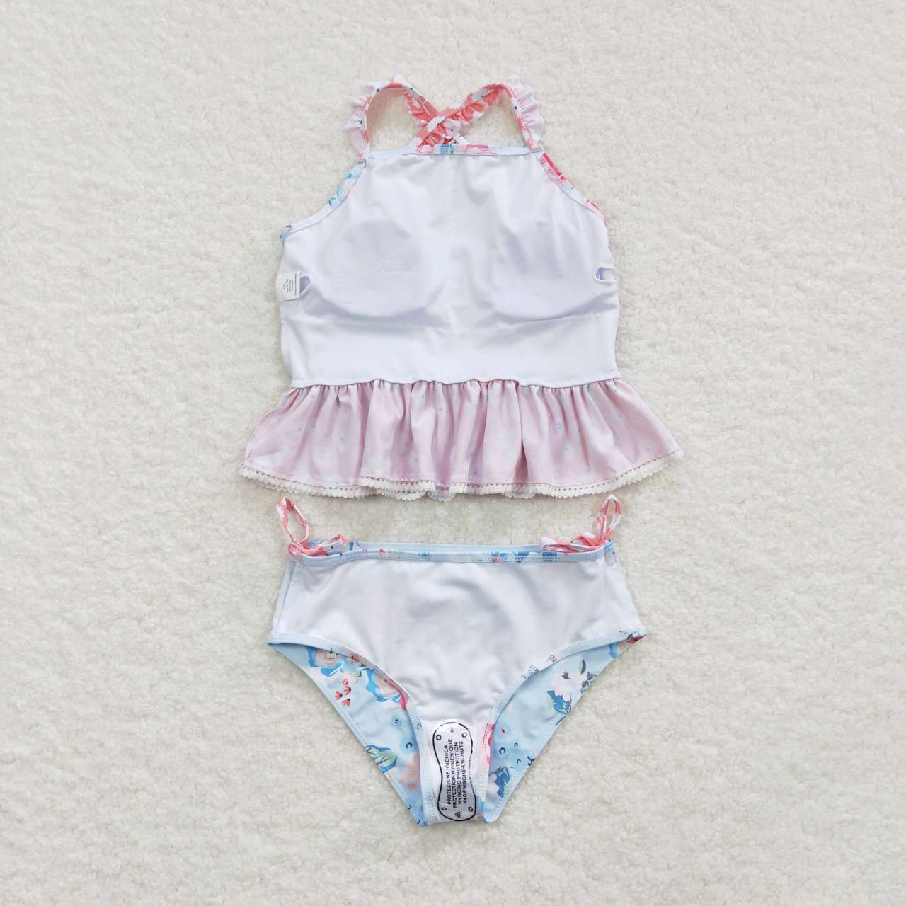 S0159 Pink Blue Floral Girls Swimming Bathing Suits Swimsuits