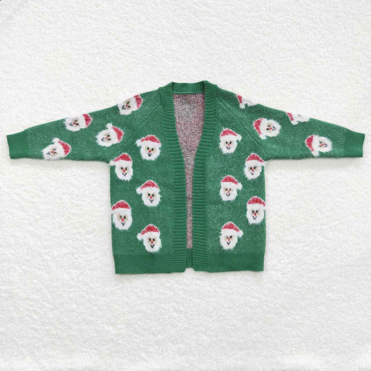 GT0357 Christmas Green Tree Print Girls Long Sleeve Cardigan Sweater