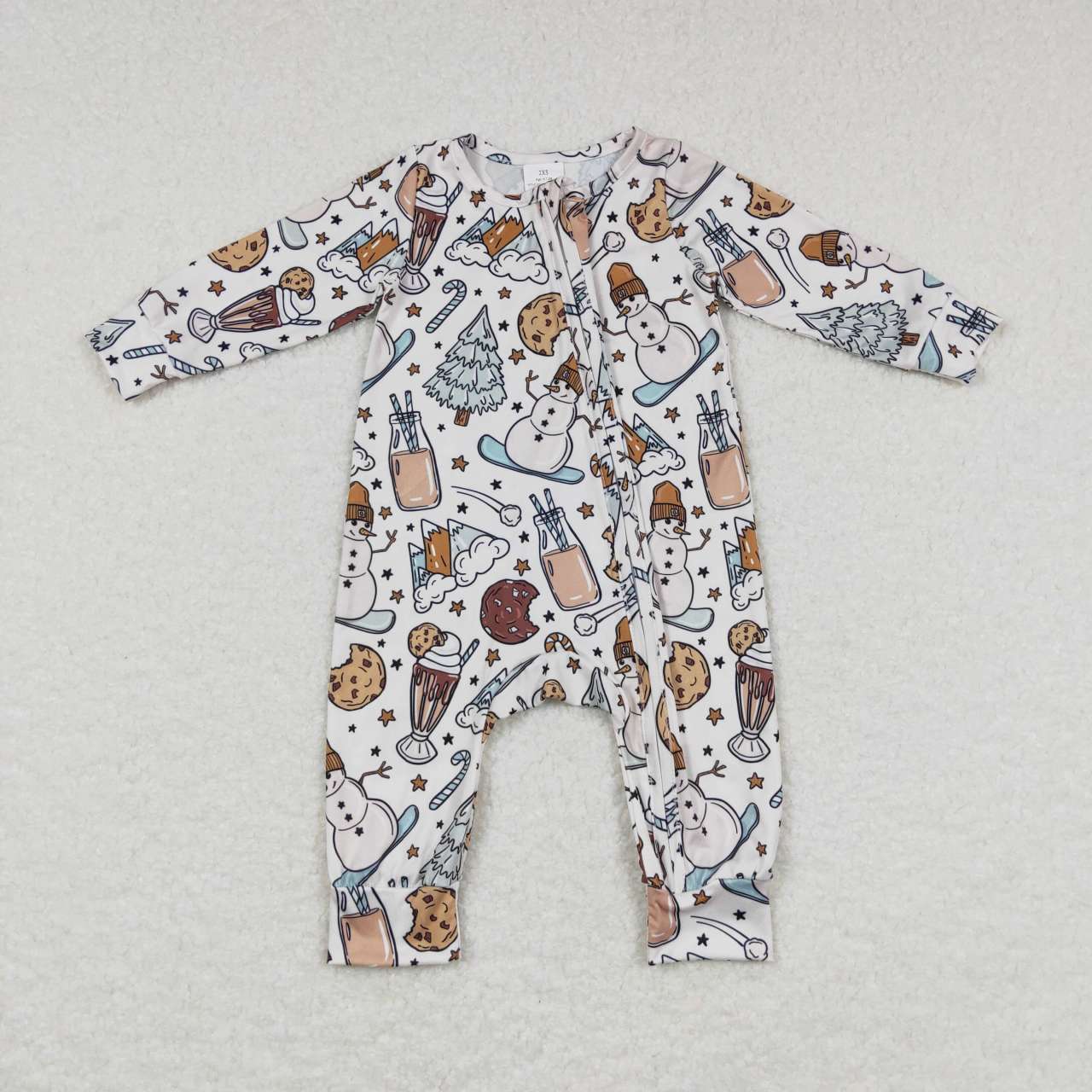 LR0651 Christmas Blue Snowman Zipper Boys Long Sleeve Romper