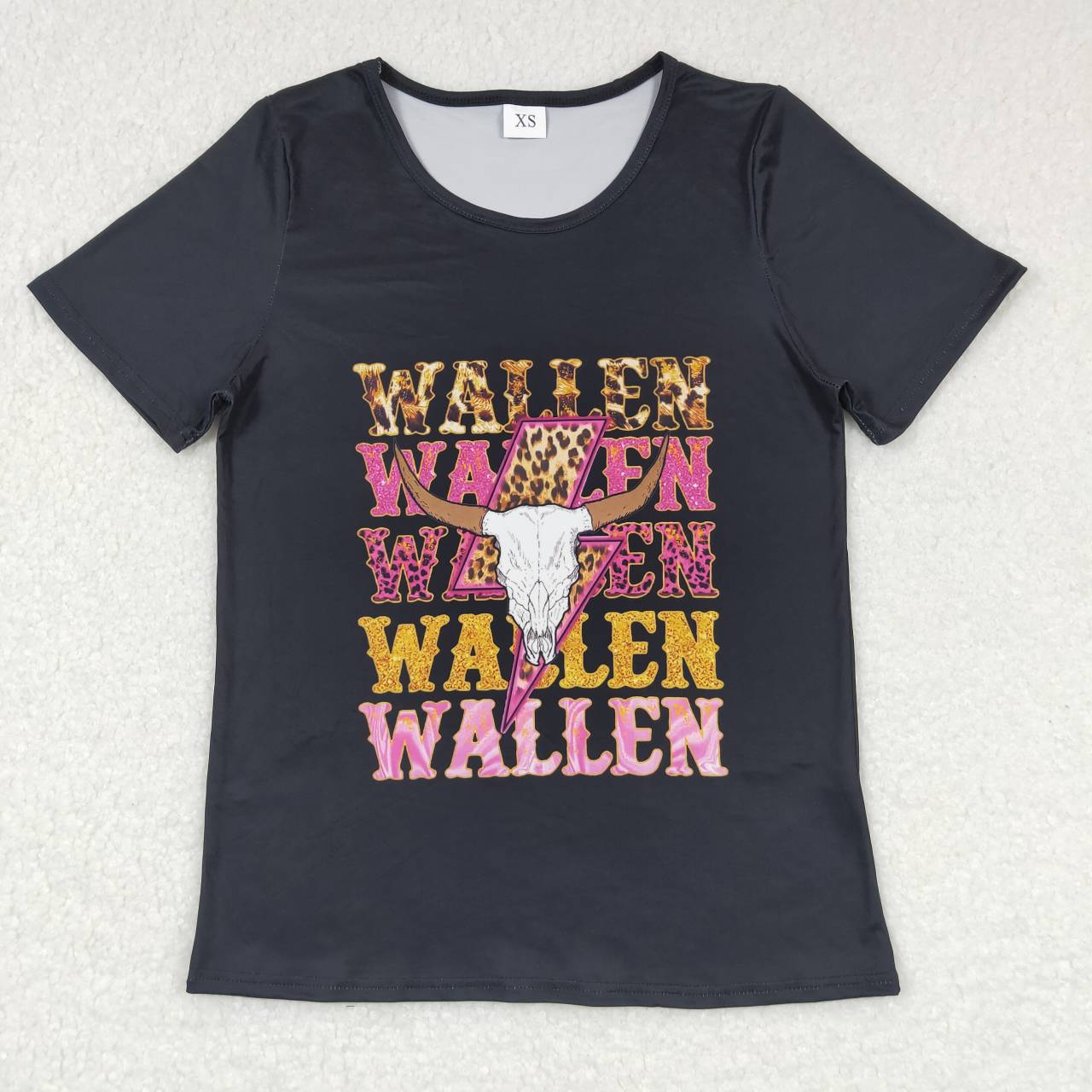 GT0343 Adult Cow Wallen Black Girls Short Sleeve Top T-shirts