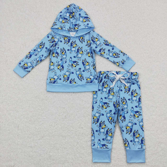 BLP0399 Blue Dog Cartoon Boys Long Sleeve Hoodies Outfits