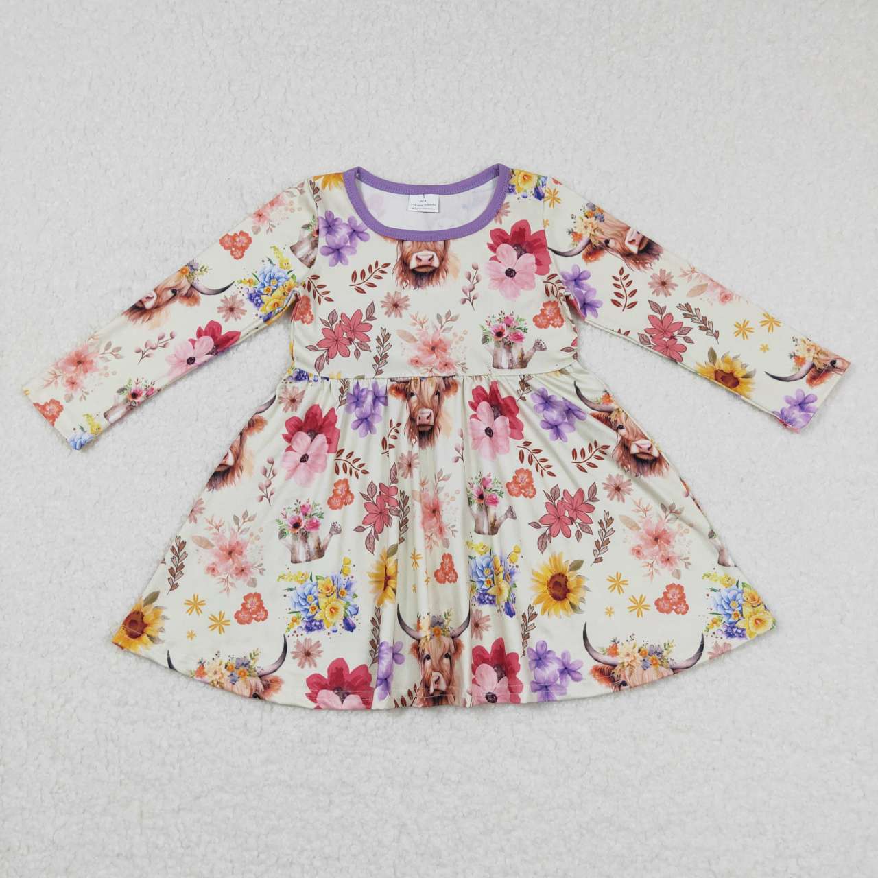 promotion RTS GLD0399 Purple Cow Girls Long Sleeve Dresses