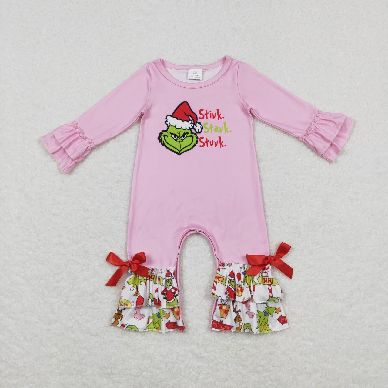 LR0778 Christmas Red Green Cartoon Pink Girls Long Sleeve Romper RTS Free Shipping Over 2KG
