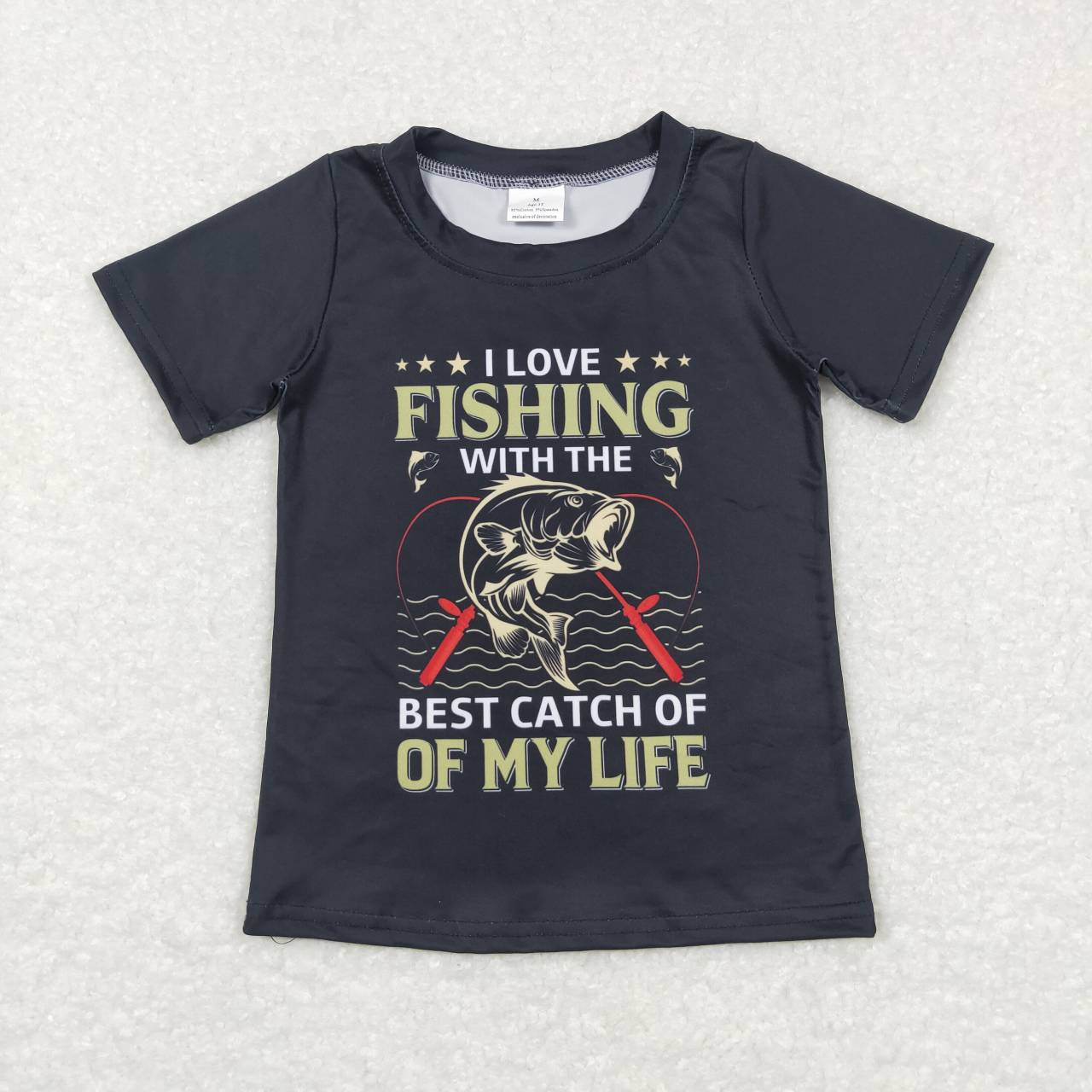 BT0414 Black Fishing Boys Short Sleeve Top T-shirts