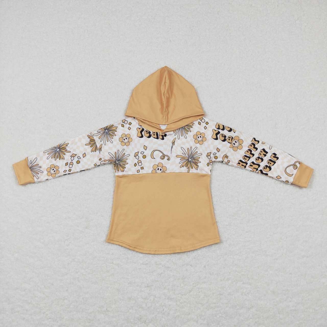 BT0420 Happy New Year Yellow Girls Long Sleeve Hoodies Top