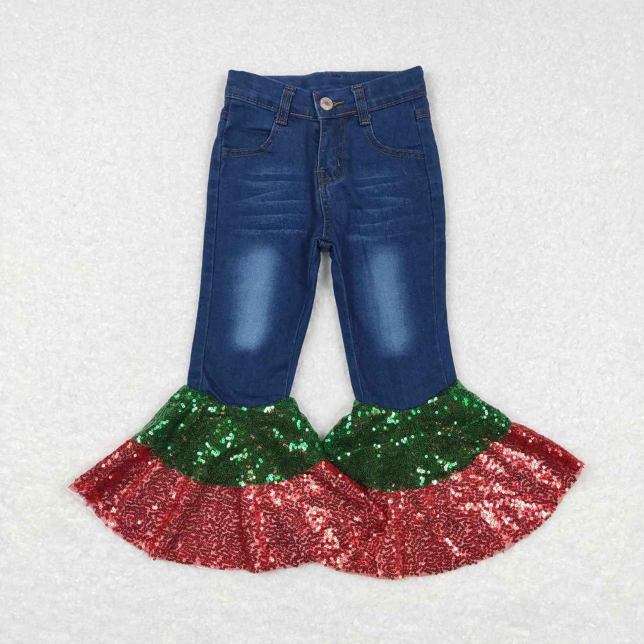 P0113 Blue Sequin Girls Denim Jeans