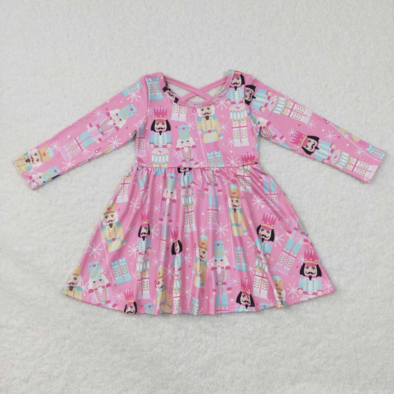 GLD0384 Christmas Pink Cartoon Girls Long Sleeve Dresses