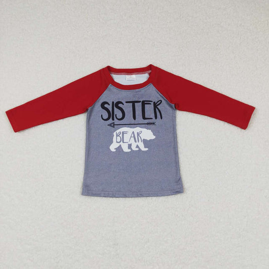 GT0390 Farmily Sister Christmas Red Deer Bear Girls Long Sleeve Top T-shirts