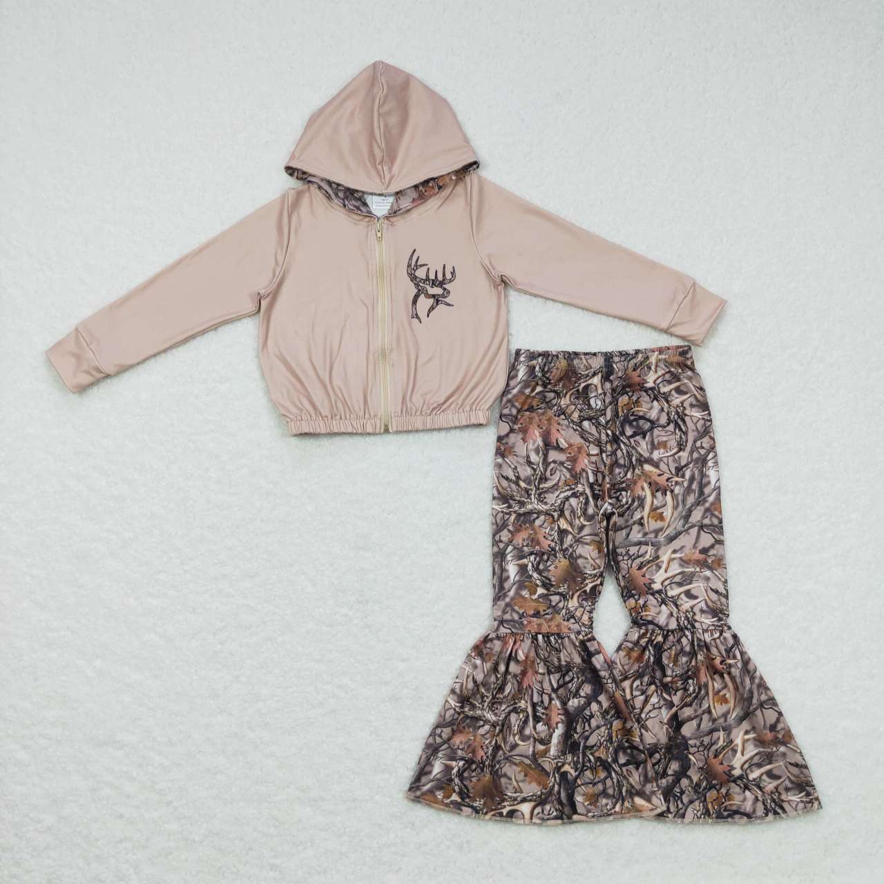 GT0334 P0309 Green Deer Camo 2pcs Girls Long Sleeve Hoodies Outfits