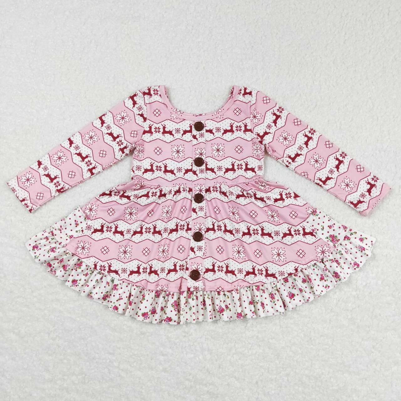 GLD0433 Christmas Red Deer Girls Long Sleeve Dresses
