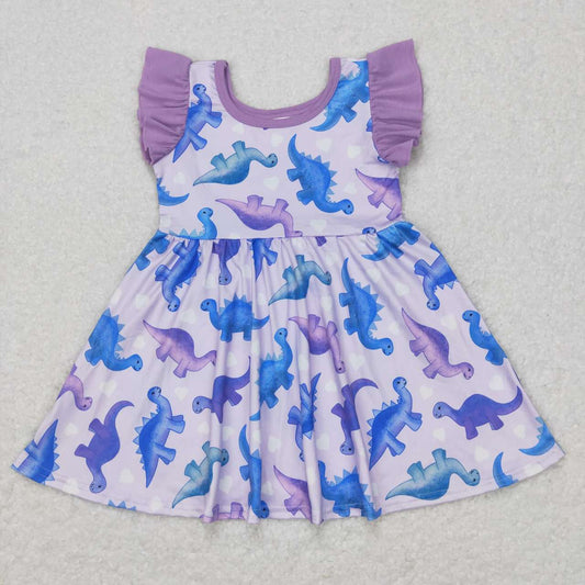 GSD0493 Blue Purple Dinosaur Girls Short Sleeve Dresses