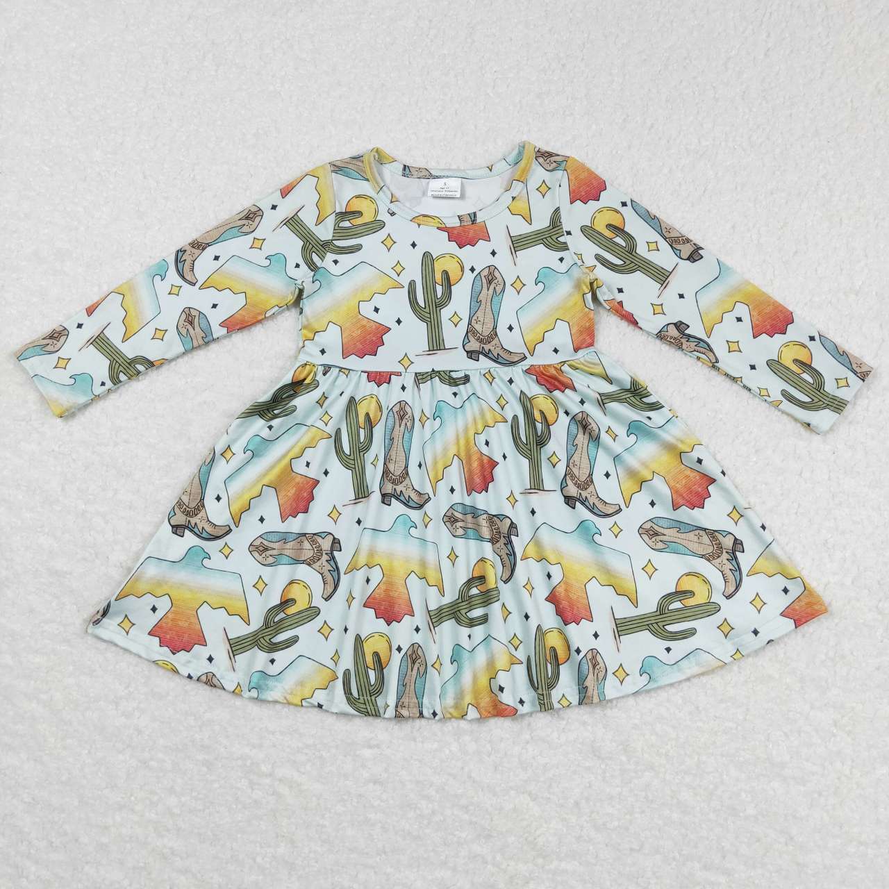 promotion RTS GLD0349 Green Cactus Western Girls Long Sleeve Dresses
