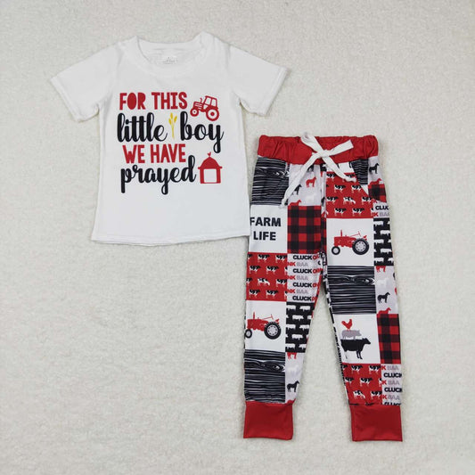 promotion BSPO0171 Red Little Boy Farm Life Truck Boys Short Sleeve Pants Outfits