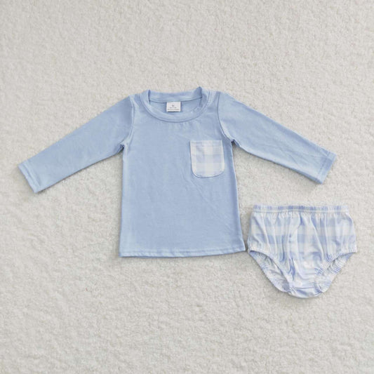 GBO0194 Blue Plaid Boys Long Sleeve Bummies Outfits