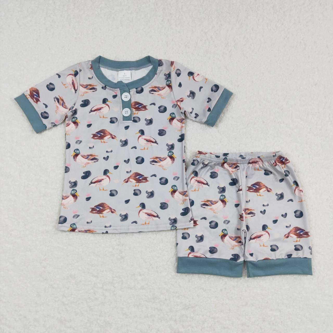 BSSO0282 Green Duck Bird Boys Short Sleeve Shorts Outfits Pajamas