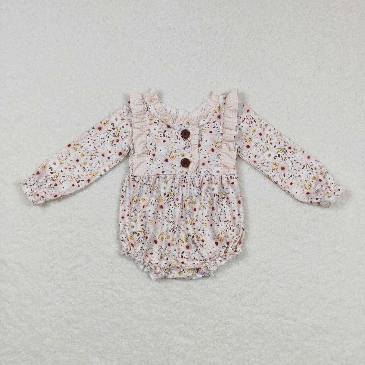 LR0769 Pink Floral Girls Long Sleeve Romper RTS Free Shipping Over 2KG