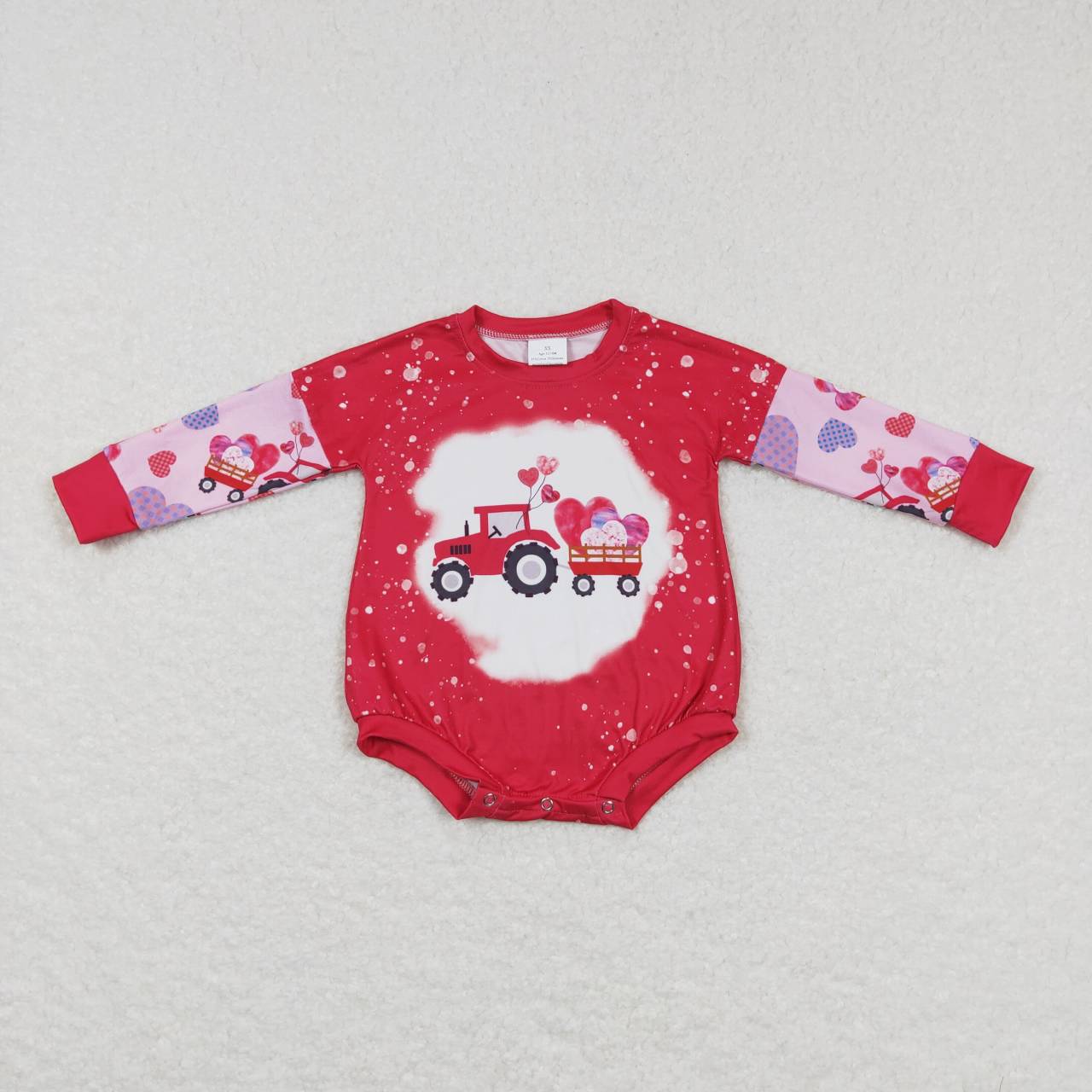 LR0773 Valentine Love Pink Red Truck Girls Long Sleeve Romper