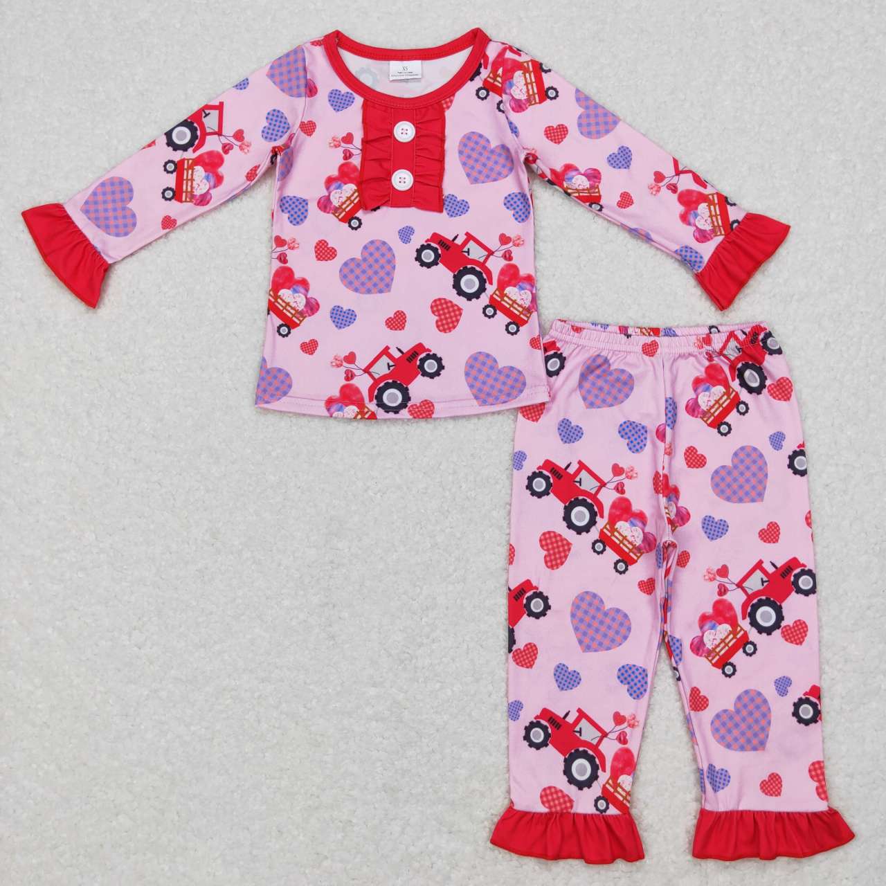 GLP0904 Valentine Love Pink Red Truck Girls Long Sleeve Pants Outfits Pajamas