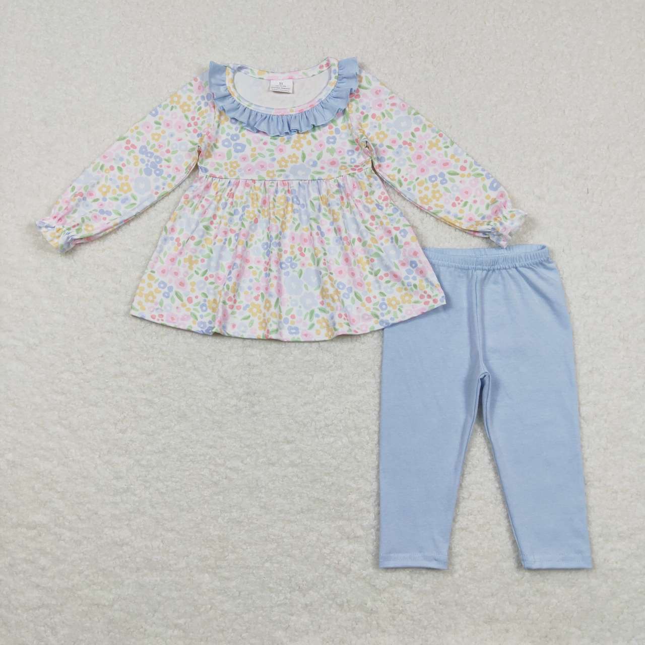 GLP0918 Blue Floral Girls Long Sleeve Pants Outfits