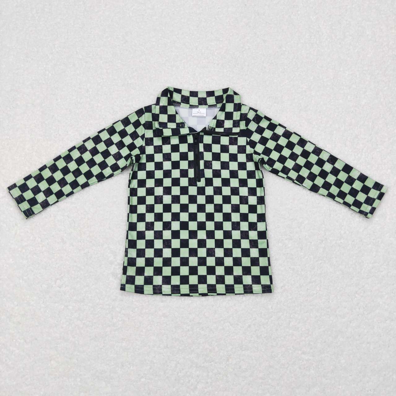 BT0399 Green Plaid Boys Long Sleeve Top Collar Polo Pullover T-Shirts